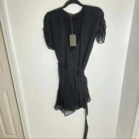 NEW All Saints Sienna Wrap Dress Black Minimalist Neutral Wedding Date Night LDB - Picture 3 of 7